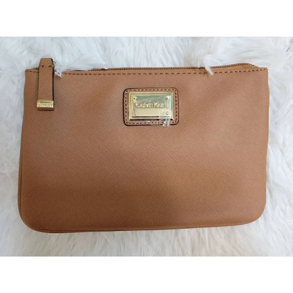 Calvin Klein Small 9x6 Brown Travel Bag Makeup Bag Clutch New